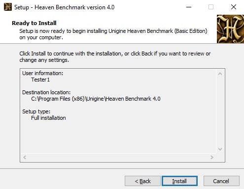 Heaven Benchmark Installation Step 9