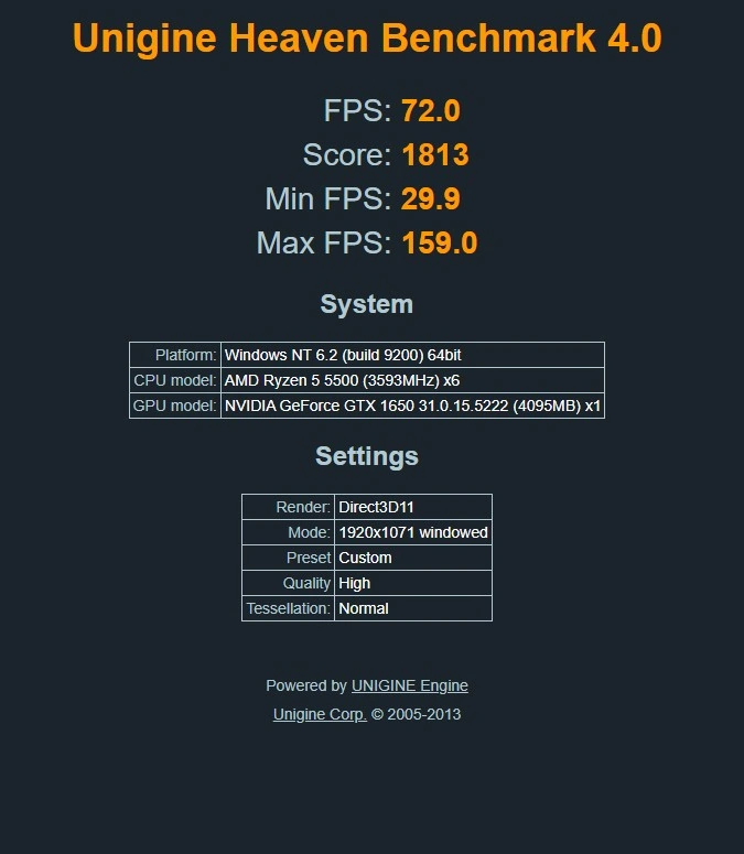 RTX GeForce GTX 1650 Heaven Benchmark