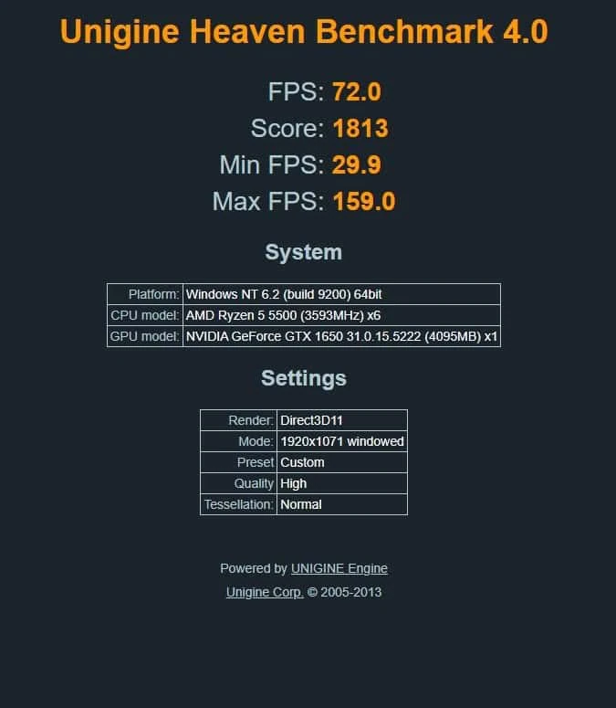 Unigine Heaven Benchmark - NVIDIA GeForce GTX 1650